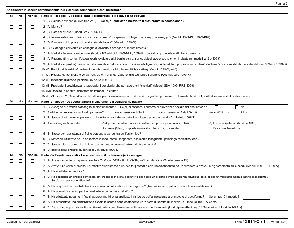 IRS Form 13614-C (IT) Intake / Interview and Quality Review Sheet (Italian), Page 2