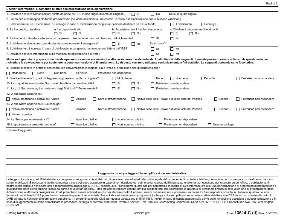 IRS Form 13614-C (IT) Intake / Interview and Quality Review Sheet (Italian), Page 3