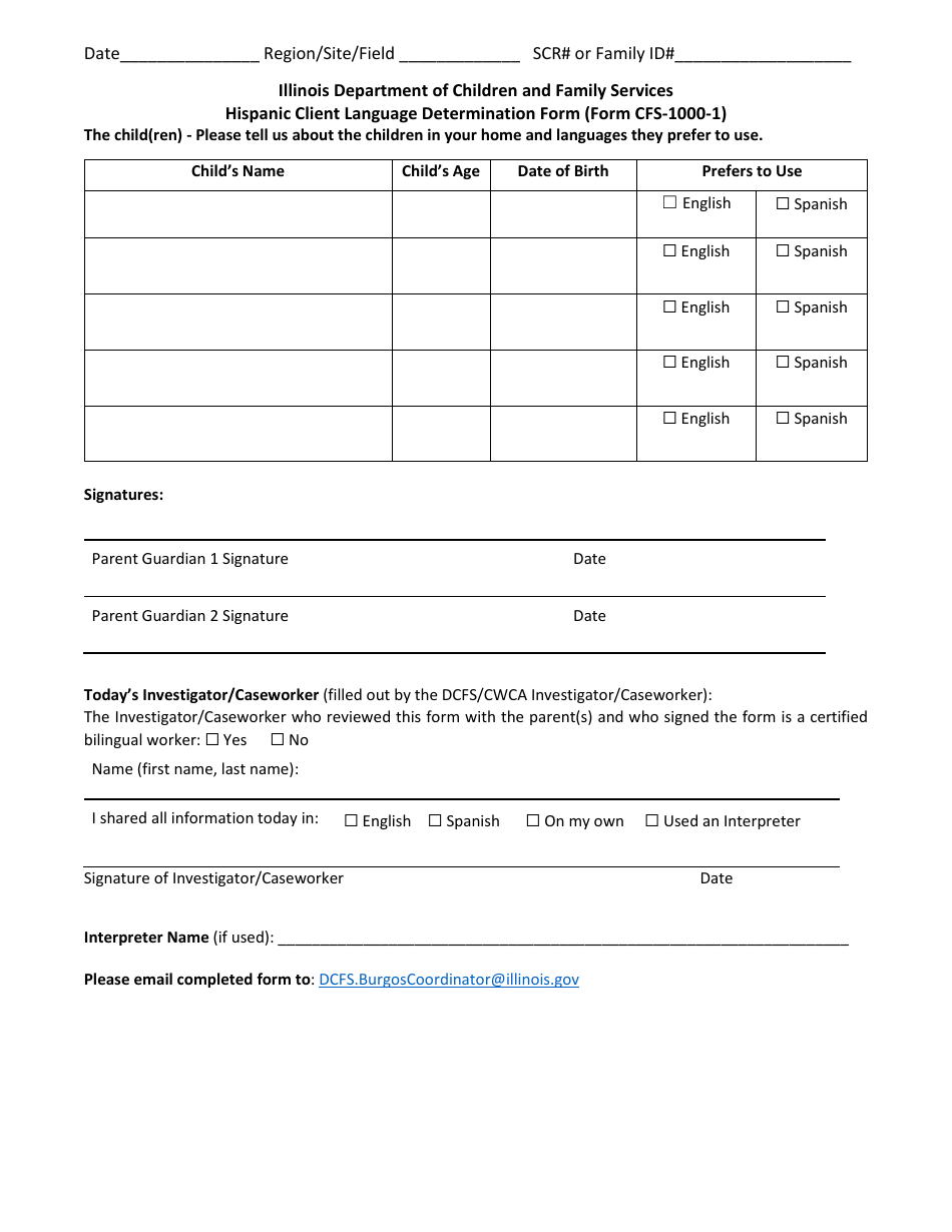 Form CFS-1000-1 Hispanic Client Language Determination Form - Illinois, Page 2