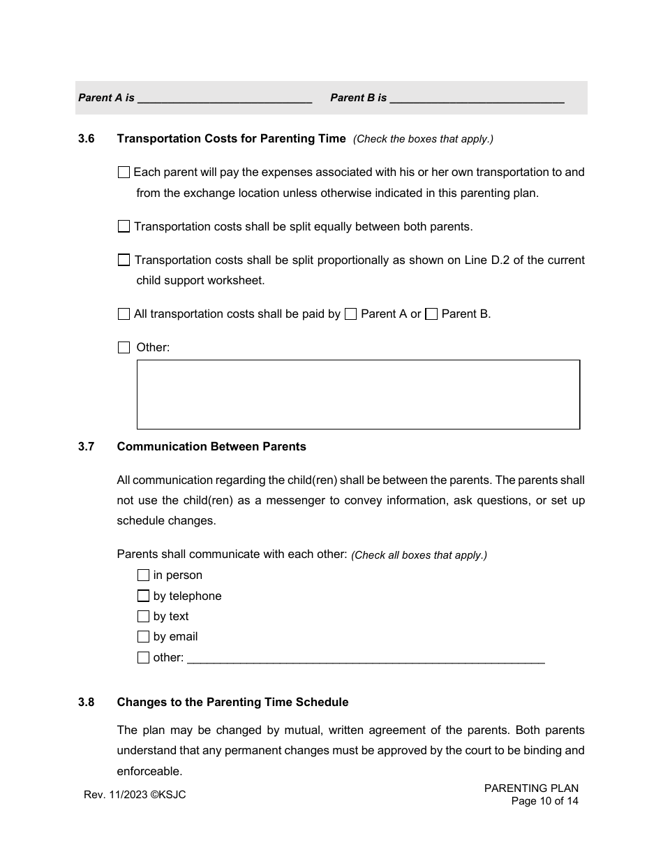 Parenting Plan - Kansas, Page 10
