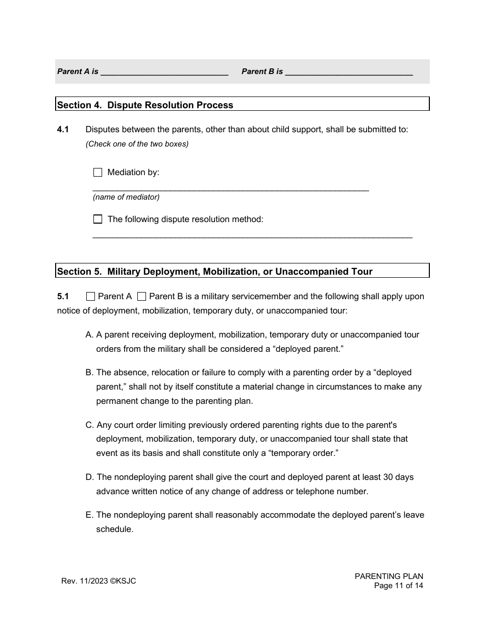 Parenting Plan - Kansas, Page 11