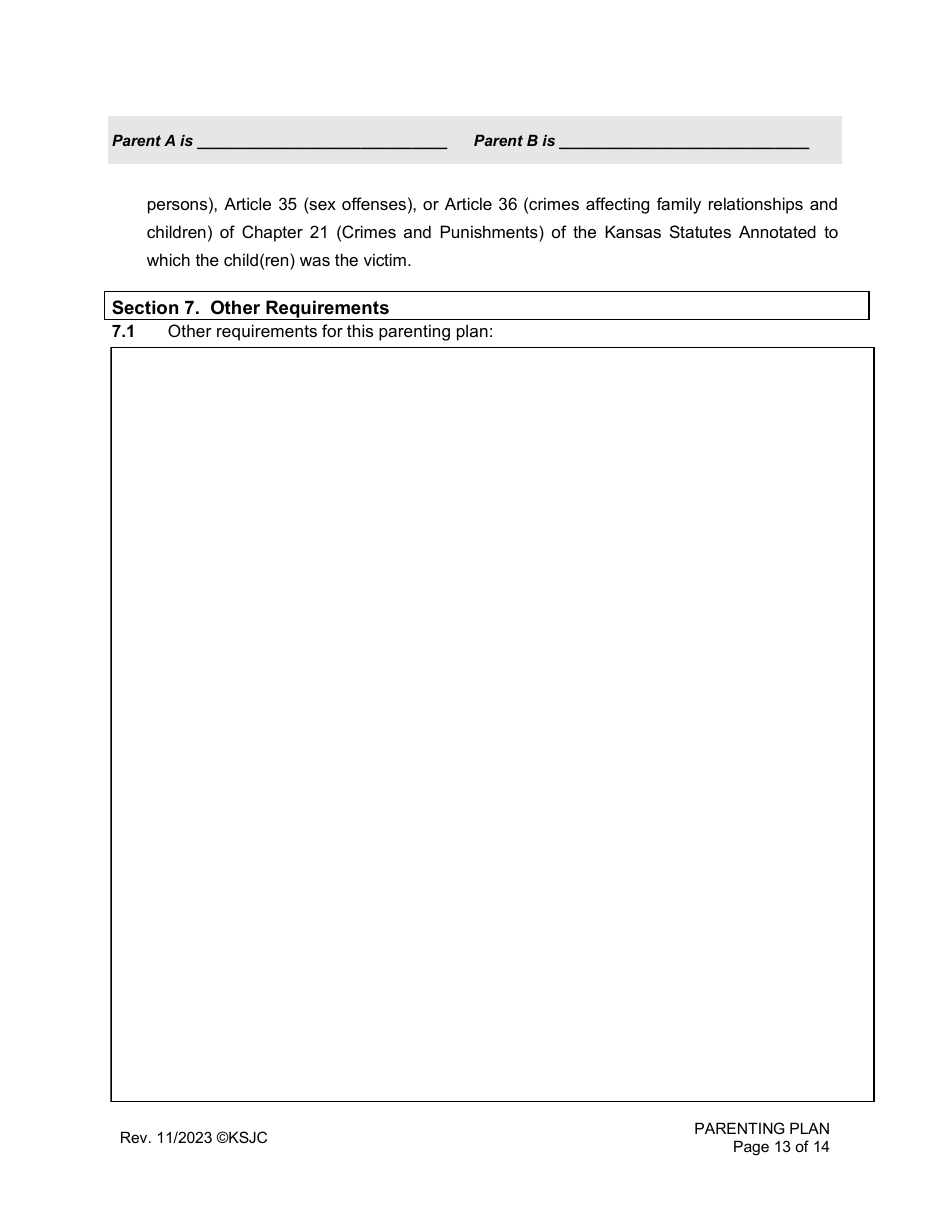 Parenting Plan - Kansas, Page 13