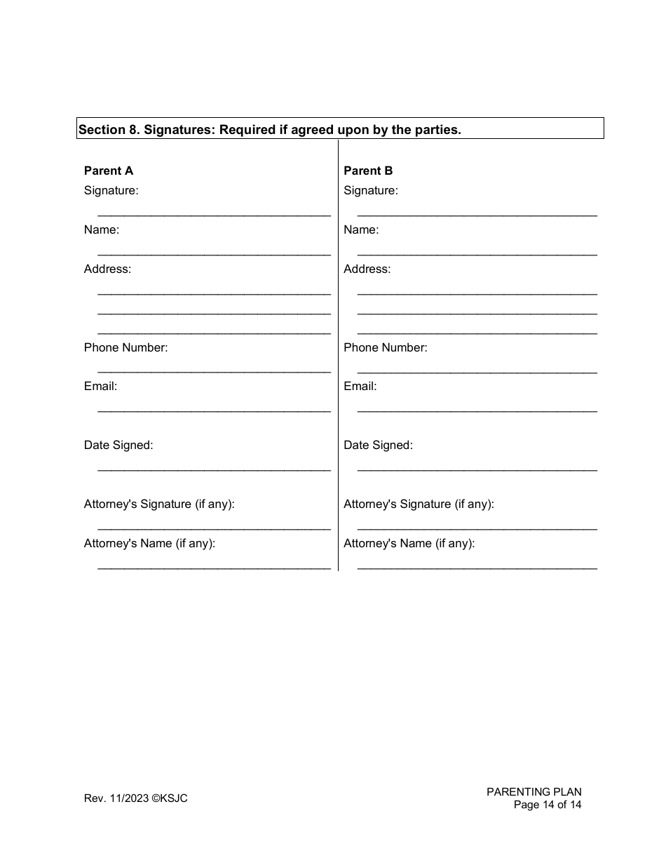 Parenting Plan - Kansas, Page 14