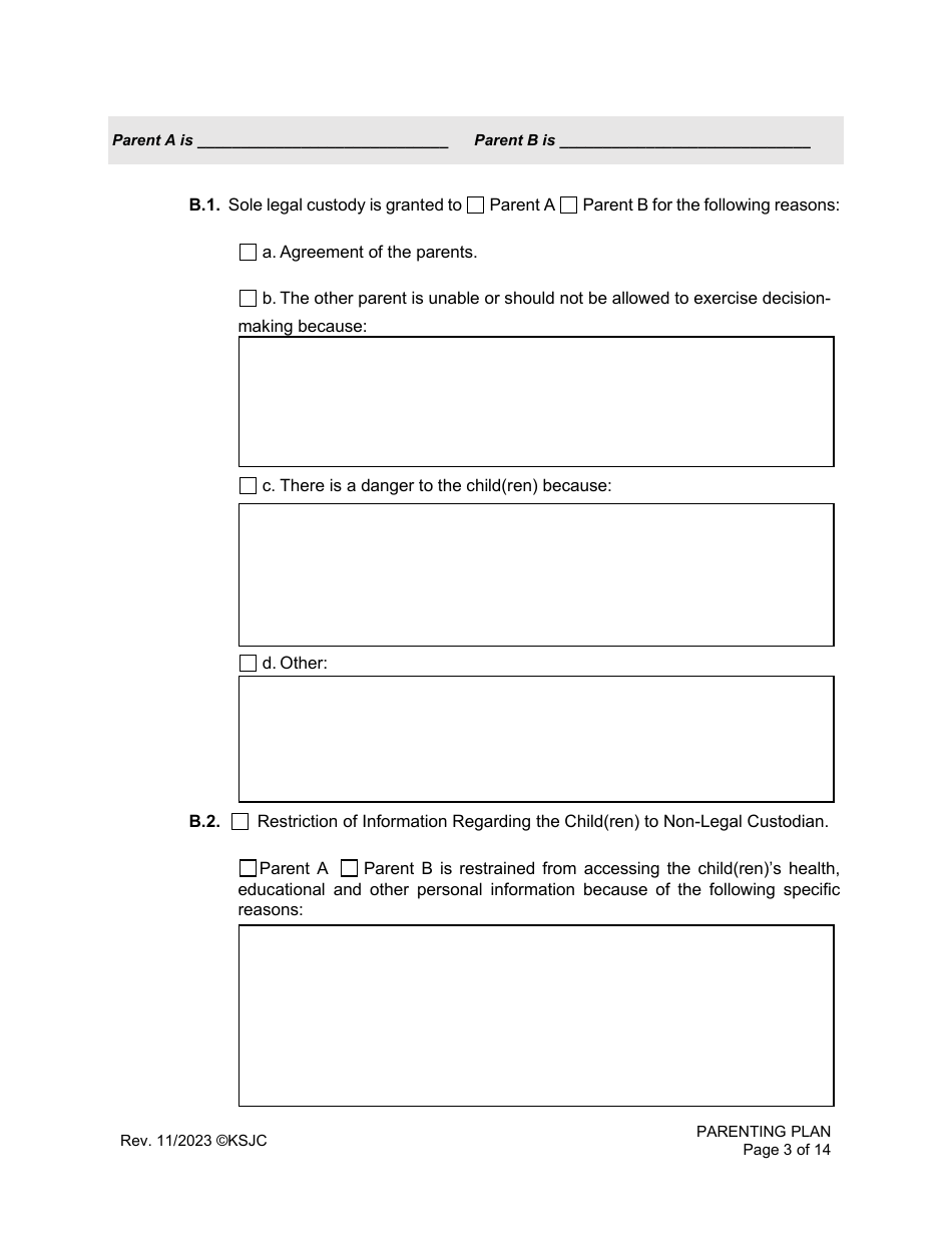 Parenting Plan - Kansas, Page 3