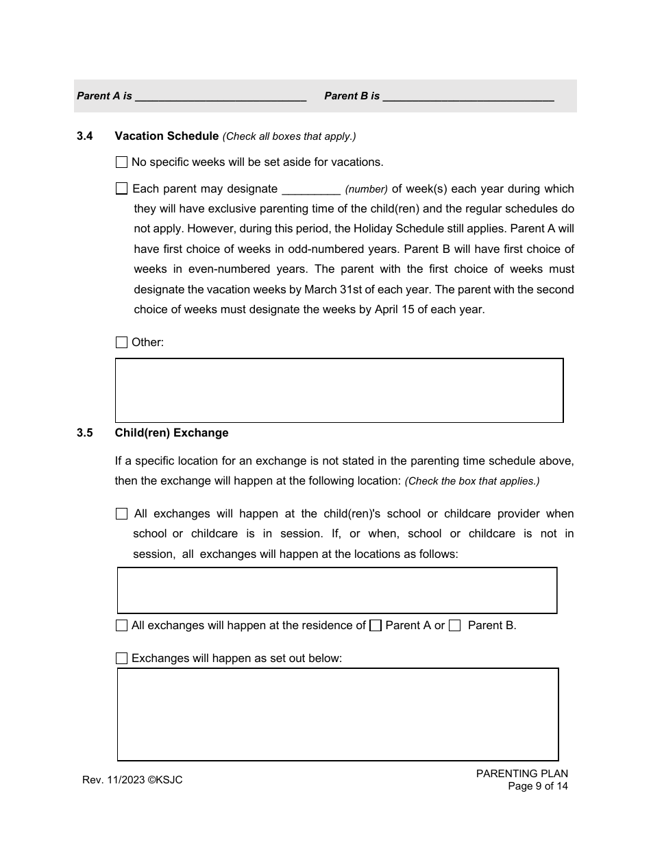 Parenting Plan - Kansas, Page 9