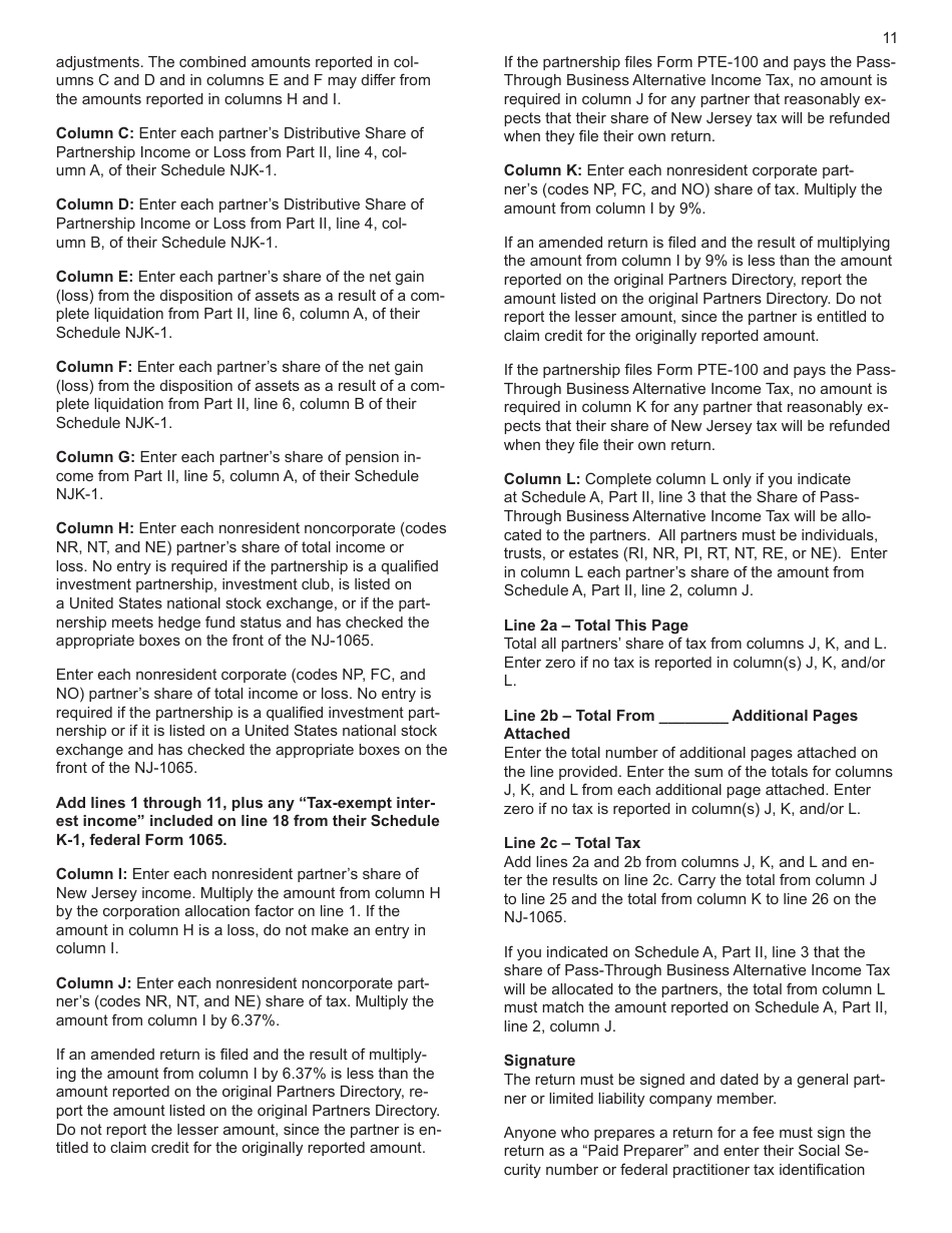 Instructions for Form NJ-1065 New Jersey Partnership Return - New Jersey, Page 11