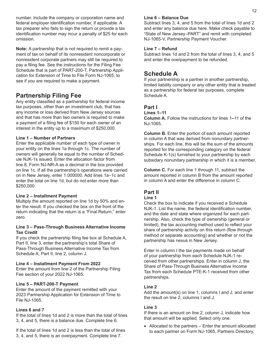 Instructions for Form NJ-1065 New Jersey Partnership Return - New Jersey, Page 12