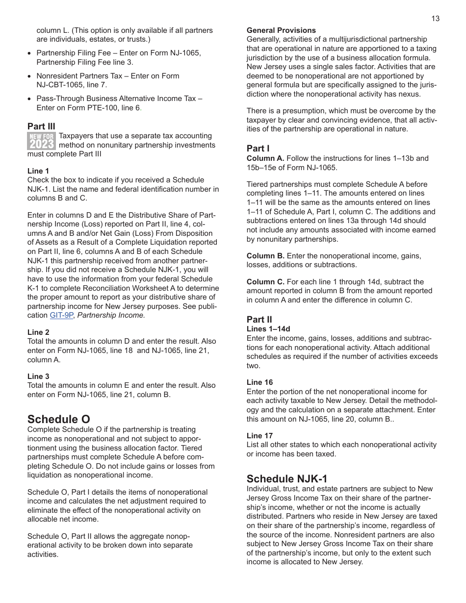 Instructions for Form NJ-1065 New Jersey Partnership Return - New Jersey, Page 13