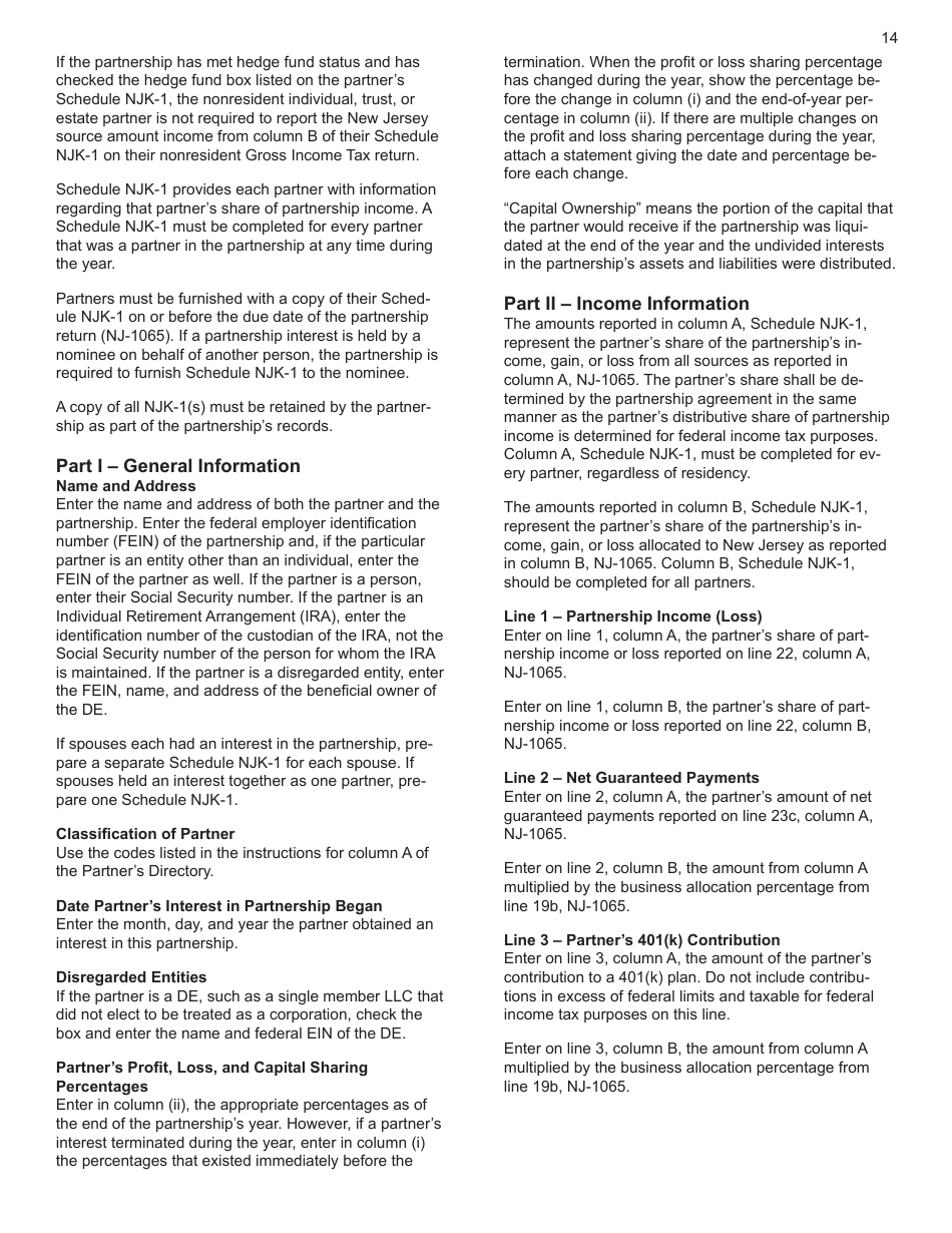 Instructions for Form NJ-1065 New Jersey Partnership Return - New Jersey, Page 14