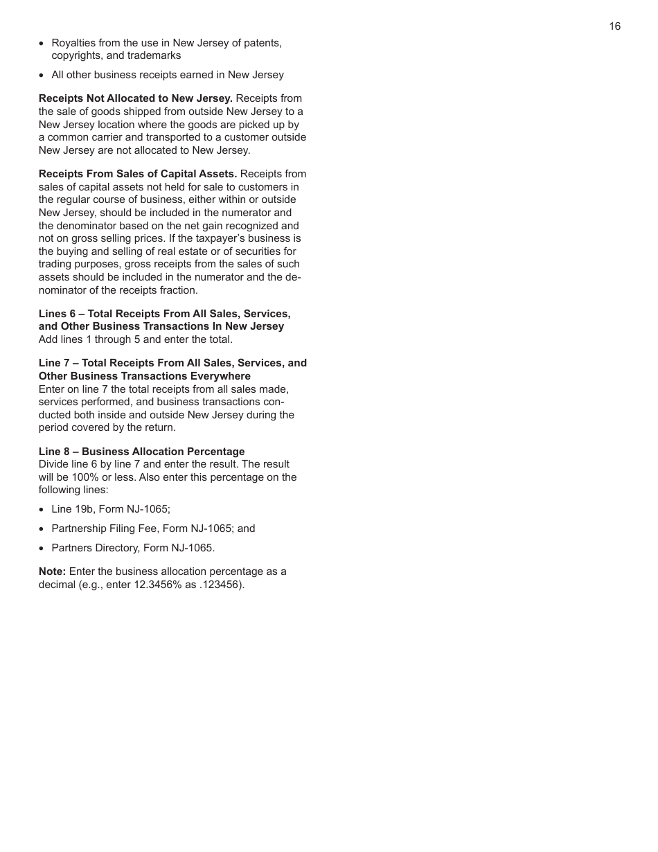 Instructions for Form NJ-1065 New Jersey Partnership Return - New Jersey, Page 16