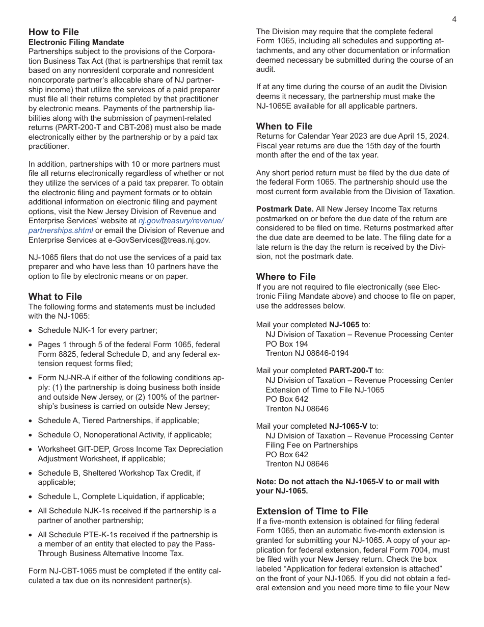 Instructions for Form NJ-1065 New Jersey Partnership Return - New Jersey, Page 4