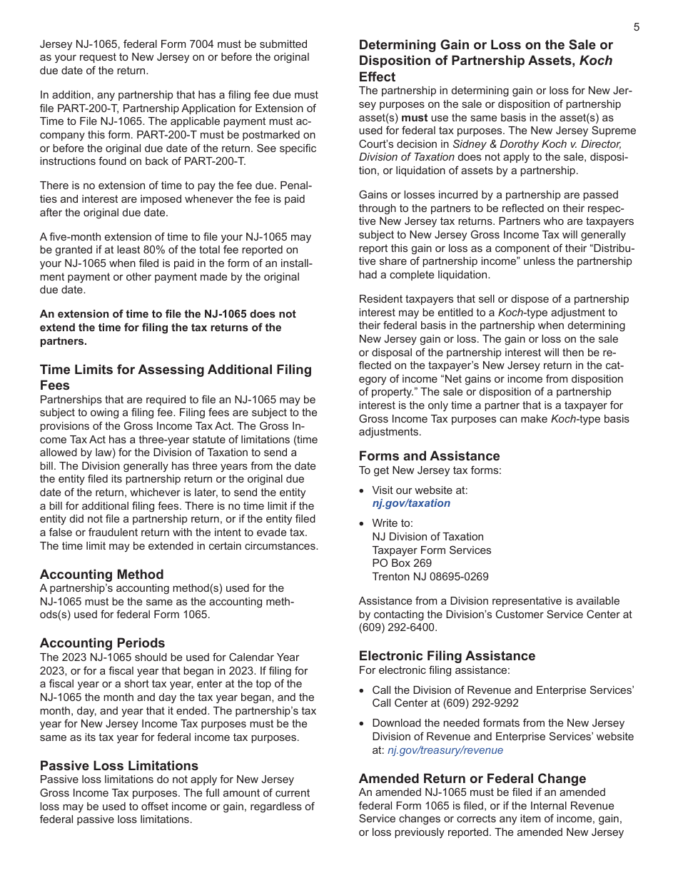 Instructions for Form NJ-1065 New Jersey Partnership Return - New Jersey, Page 5