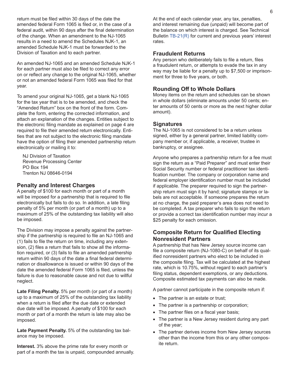 Instructions for Form NJ-1065 New Jersey Partnership Return - New Jersey, Page 6
