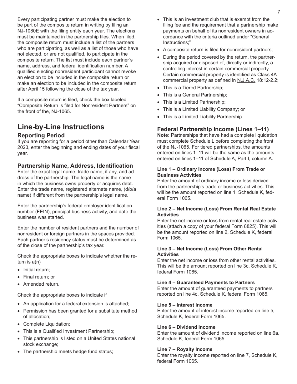 Instructions for Form NJ-1065 New Jersey Partnership Return - New Jersey, Page 7
