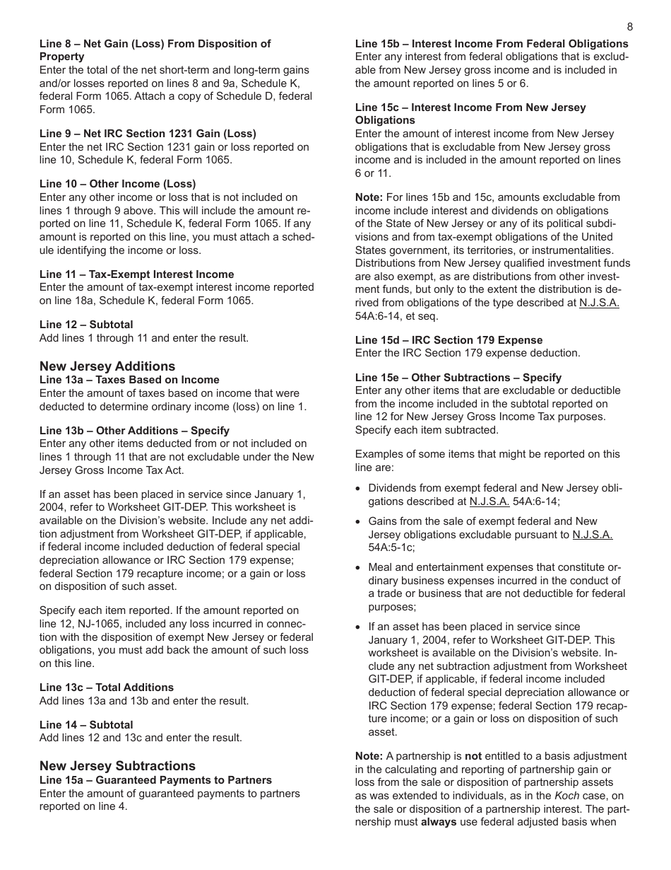 Instructions for Form NJ-1065 New Jersey Partnership Return - New Jersey, Page 8