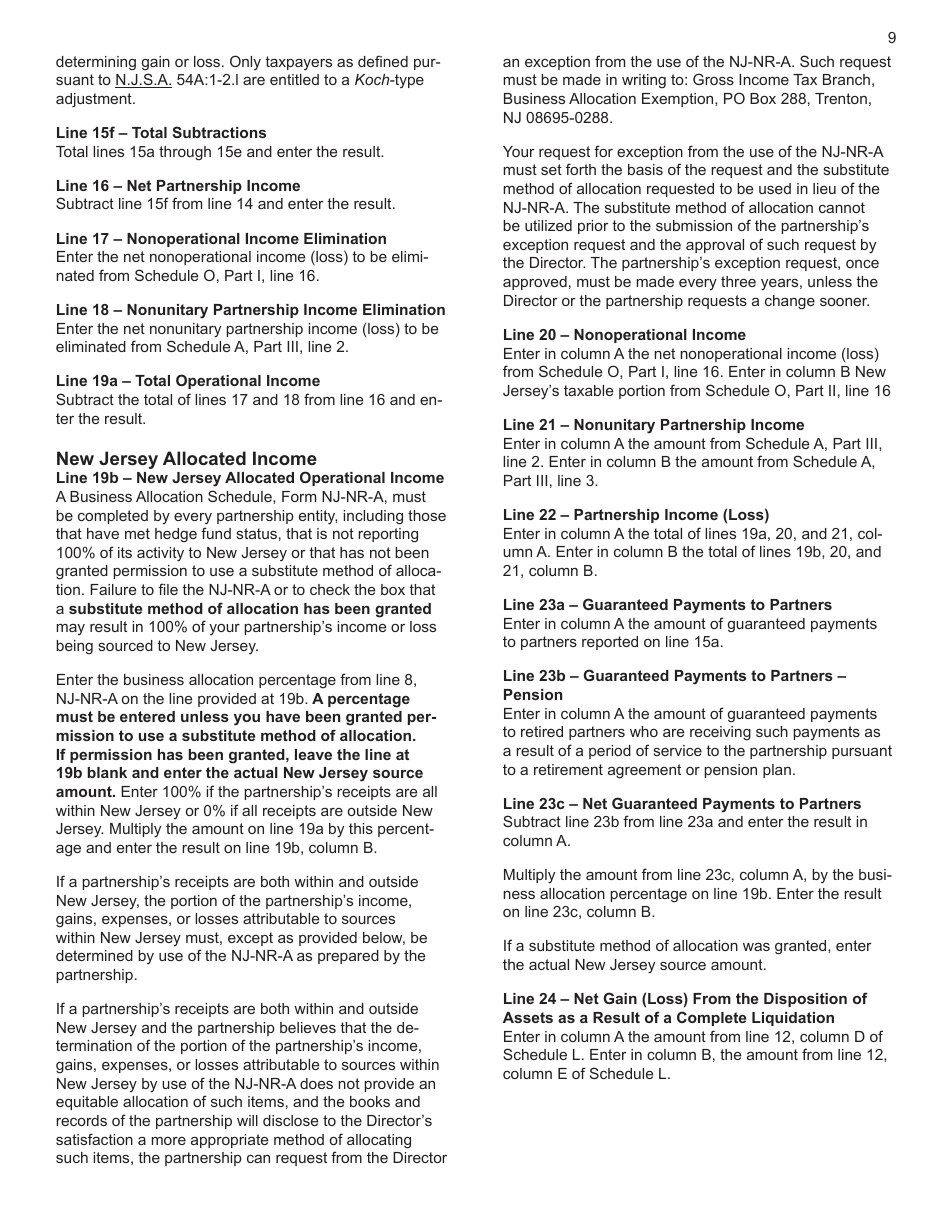 Instructions for Form NJ-1065 New Jersey Partnership Return - New Jersey, Page 9