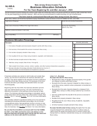 Document preview: Form NJ-NR-A Business Allocation Schedule for Tax Years Beginning on and After January 1, 2023 - New Jersey