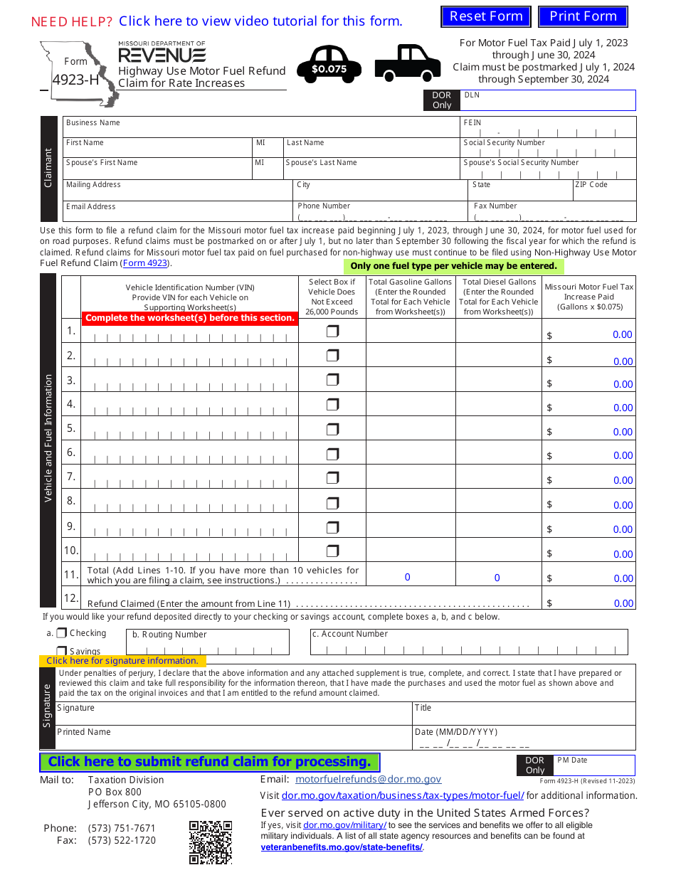 Form 4923H Download Fillable PDF or Fill Online Highway Use Motor Fuel