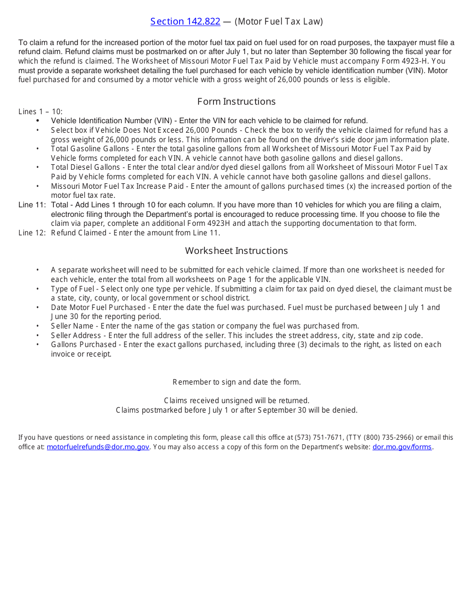 Form 4923-H Highway Use Motor Fuel Refund Claim for Rate Increases - Missouri, Page 12