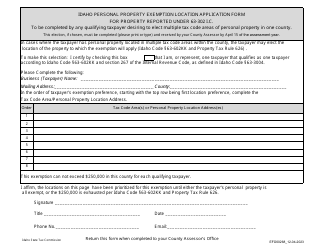 Document preview: Form EFO00268 Idaho Personal Property Exemption Location Application Form for Property Reported Under 63-302 I.c. - Idaho
