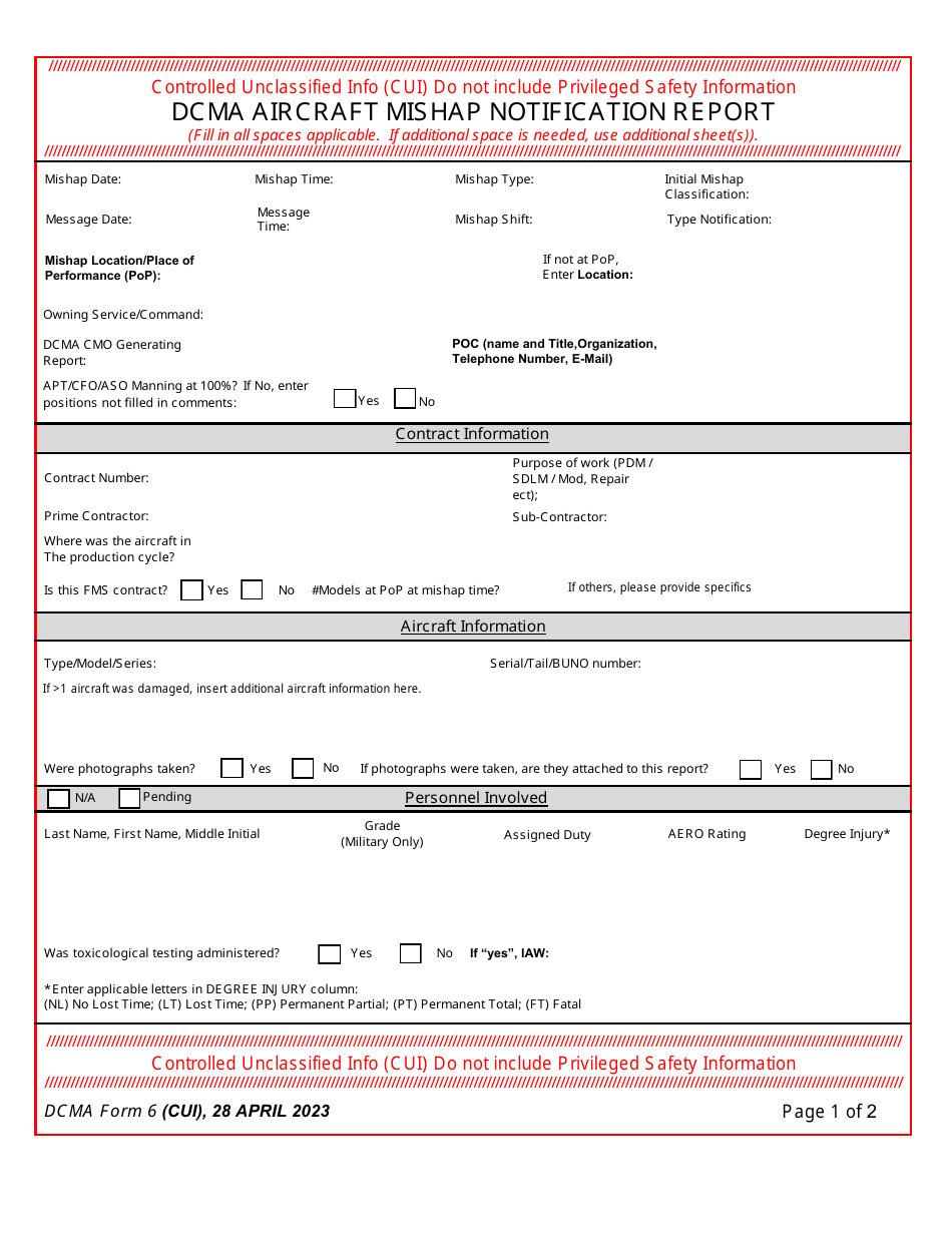 DCMA Form 6 Dcma Aircraft Mishap Notification Report, Page 1