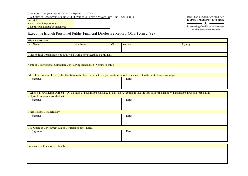 OGE Form 278E Executive Branch Personnel Public Financial Disclosure Report, Page 11