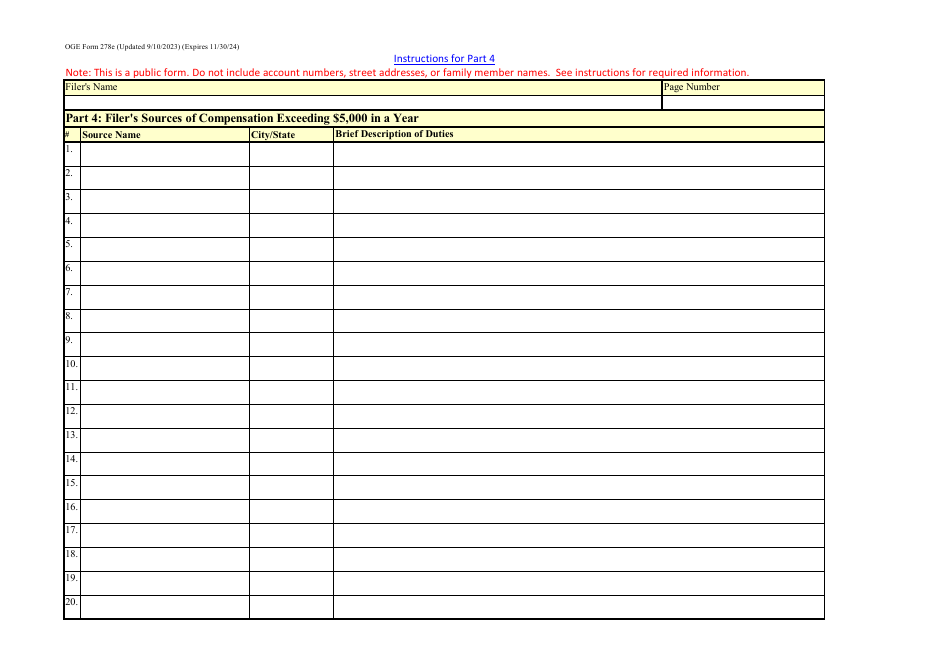 OGE Form 278E Executive Branch Personnel Public Financial Disclosure Report, Page 15