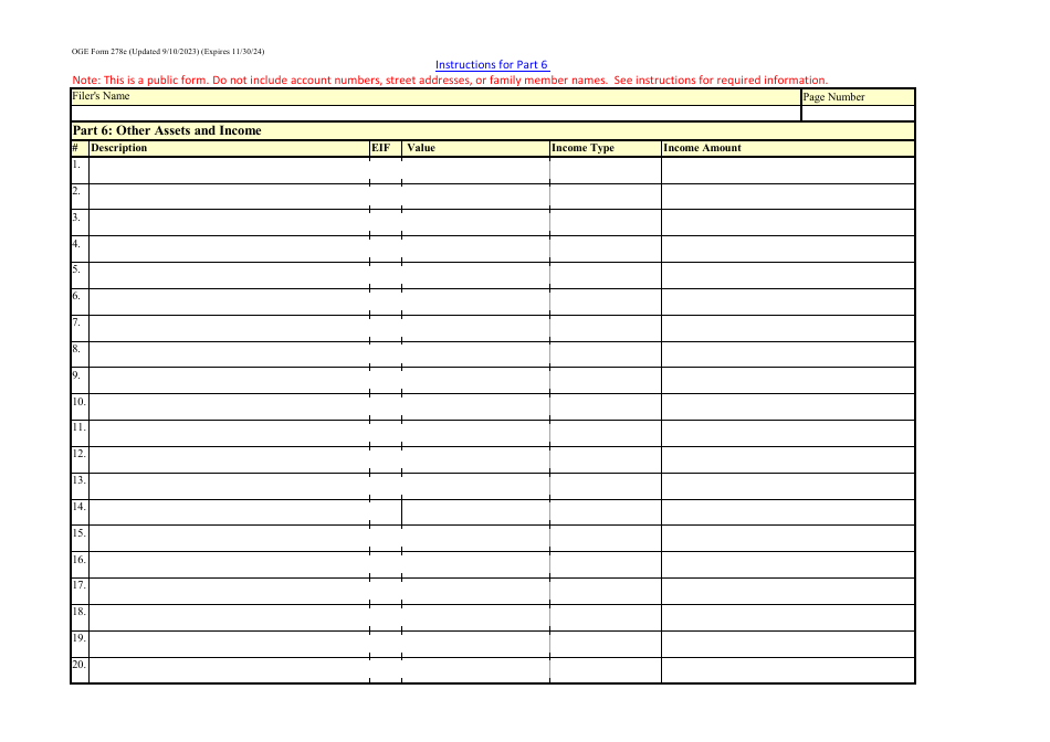 OGE Form 278E Executive Branch Personnel Public Financial Disclosure Report, Page 17
