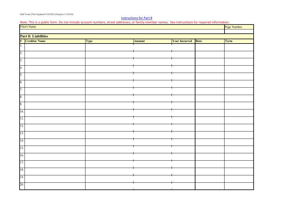 OGE Form 278E Download Fillable PDF or Fill Online Executive Branch ...