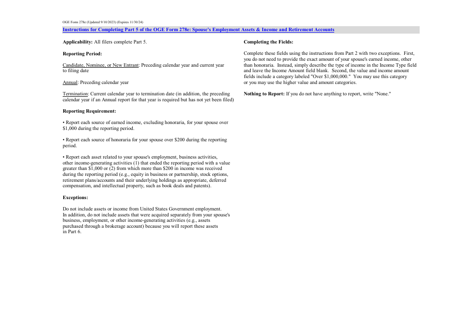 OGE Form 278E Executive Branch Personnel Public Financial Disclosure Report, Page 6