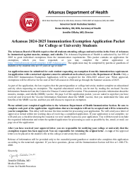 Arkansas Immunization College or University Exemption Application - Arkansas