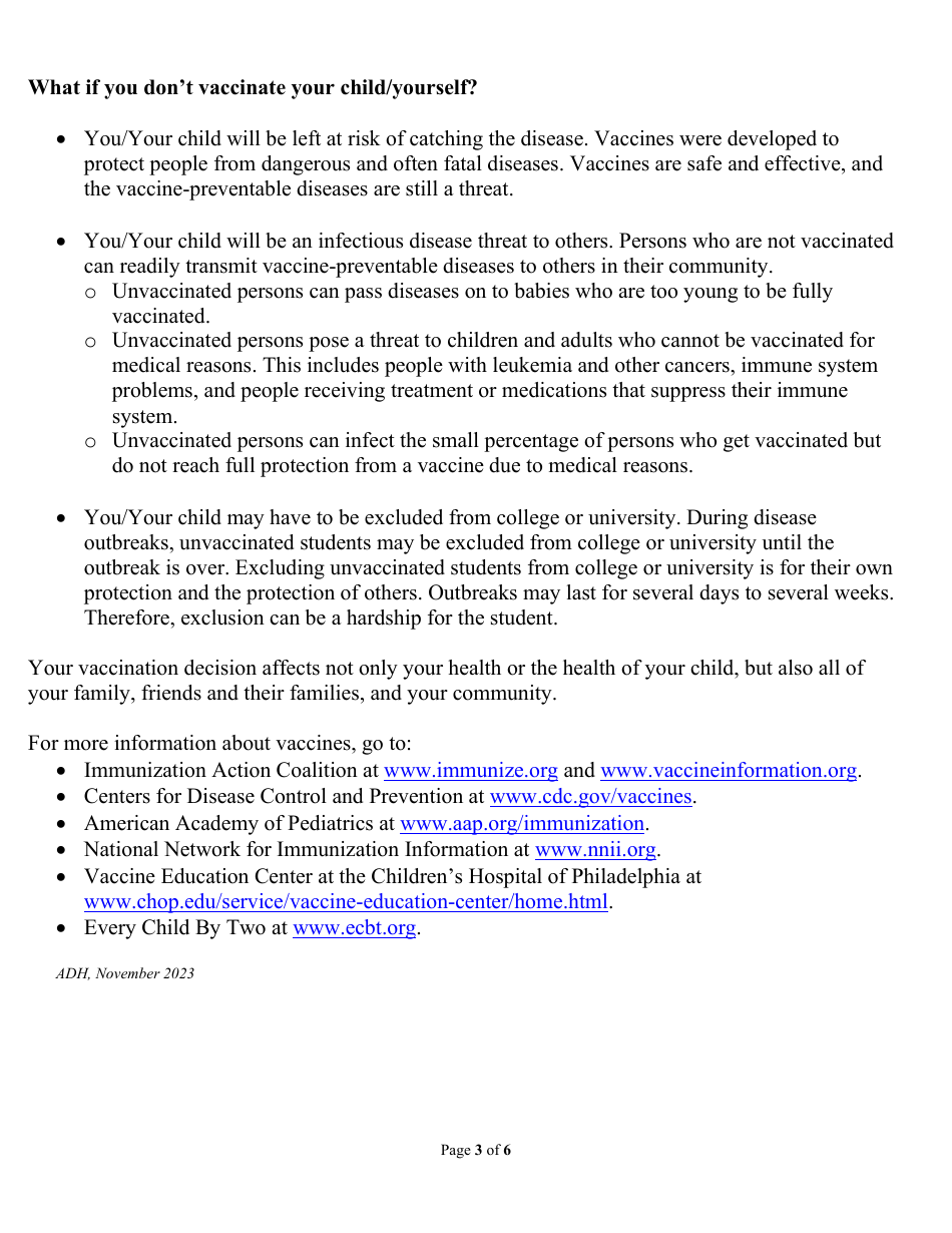 Arkansas Immunization College or University Exemption Application - Arkansas, Page 3