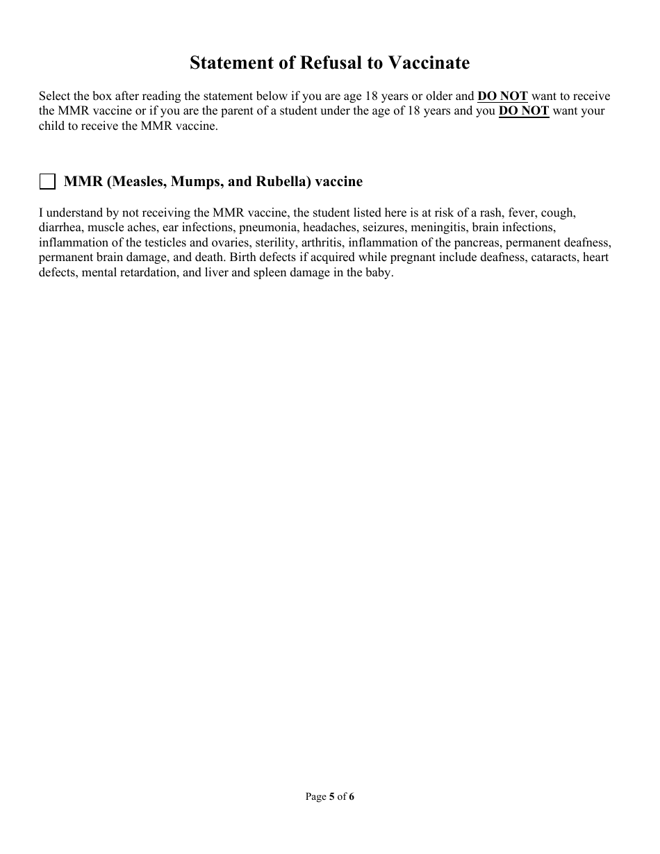 Arkansas Immunization College or University Exemption Application - Arkansas, Page 5