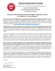 Document preview: Arkansas Immunization Exemption Application for Childcare or School Students - Arkansas, 2025