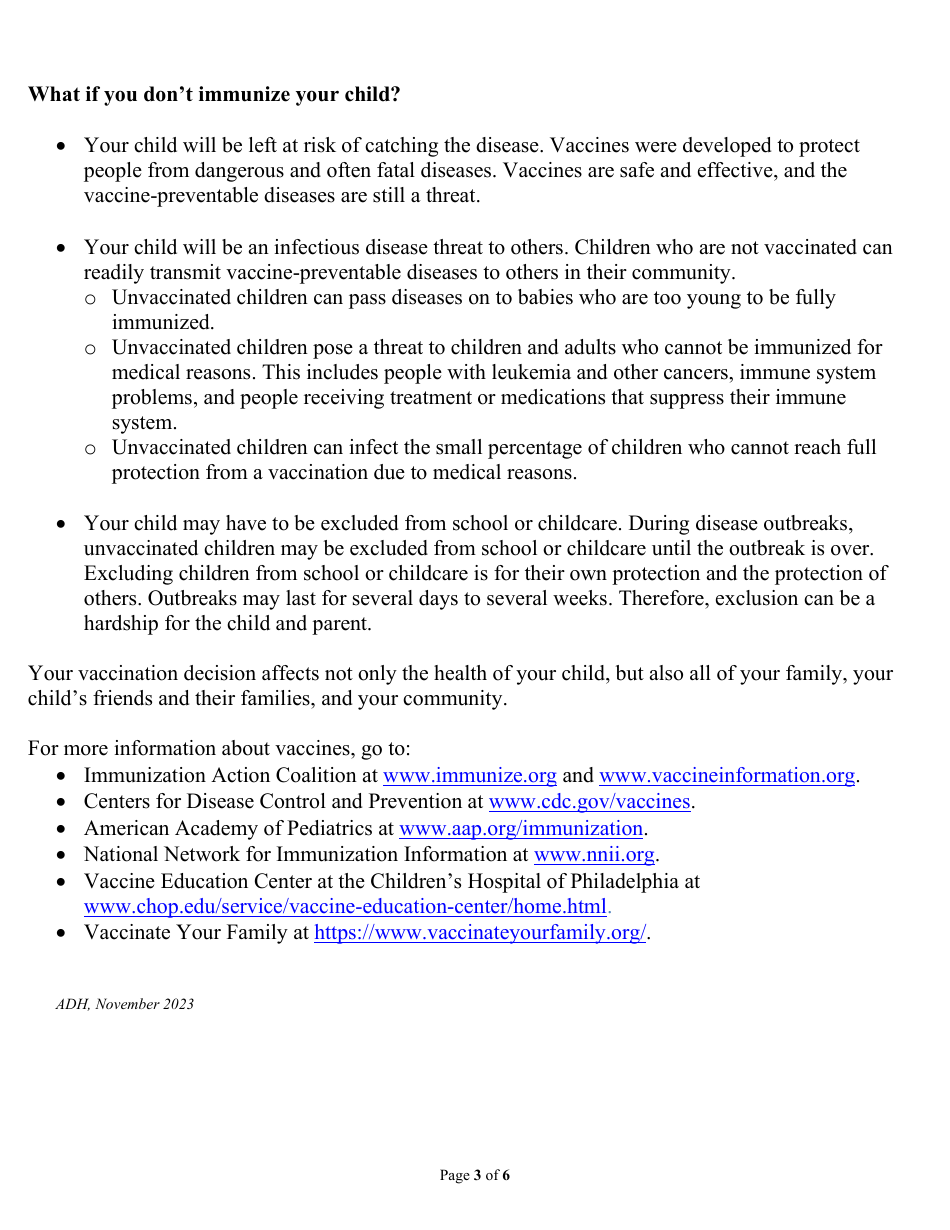 Arkansas Immunization Exemption Application for Childcare or School Students - Arkansas, Page 3