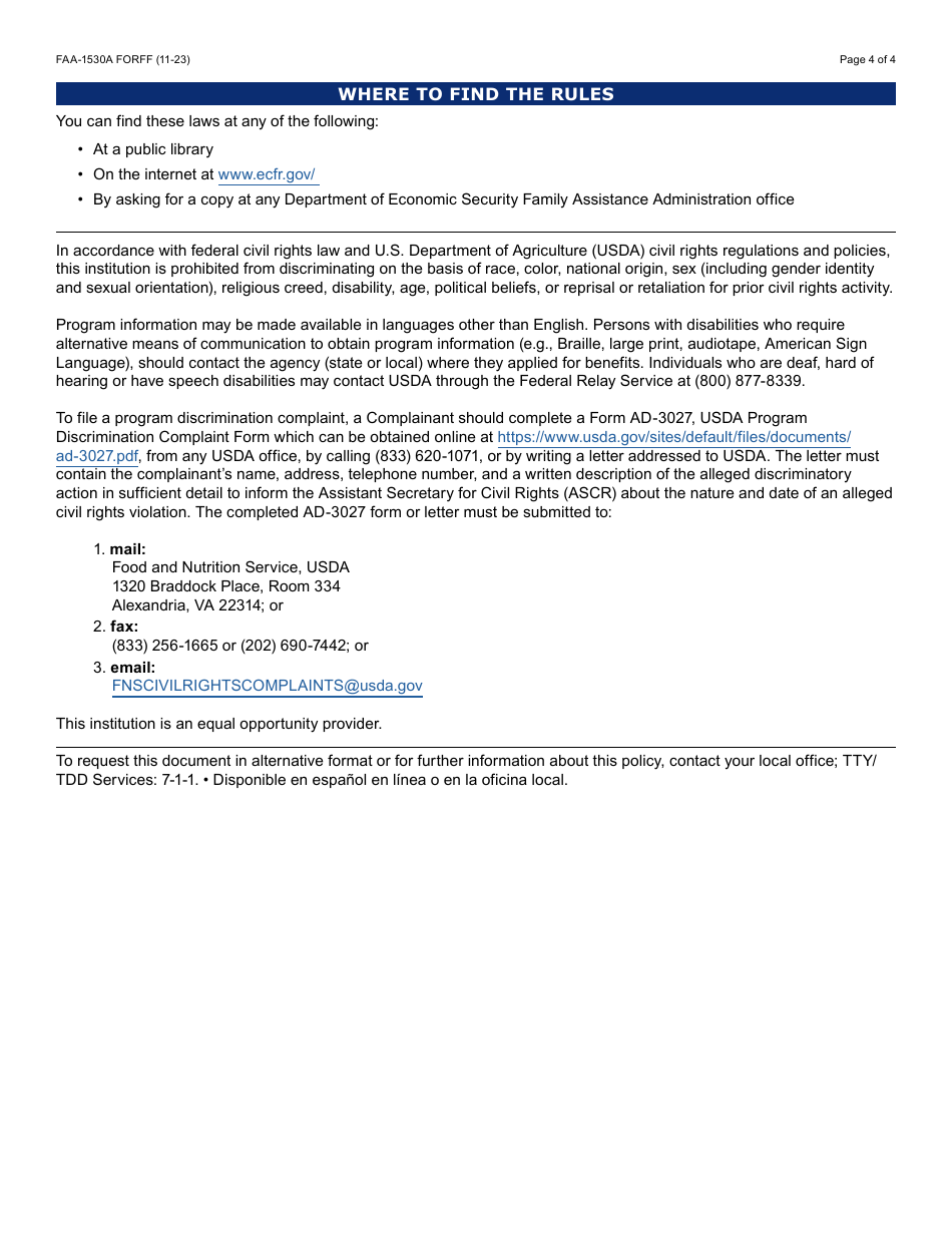 Form FAA-1530A Nutrition Assistance Able Bodied Adult Without Dependents (Abawd) Time Limits - Arizona, Page 4