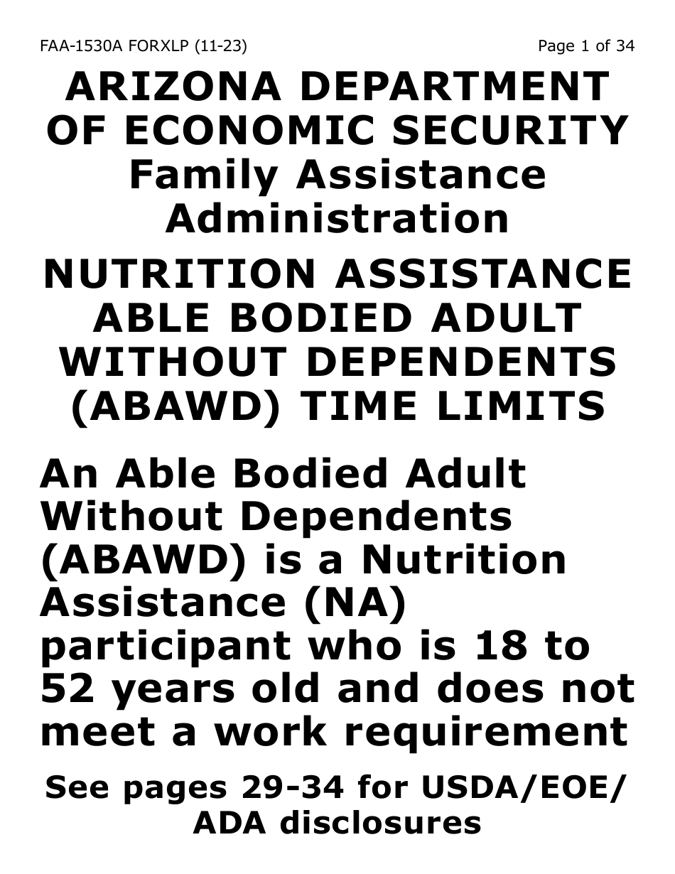 Form FAA1530AXLP Download Fillable PDF or Fill Online Nutrition