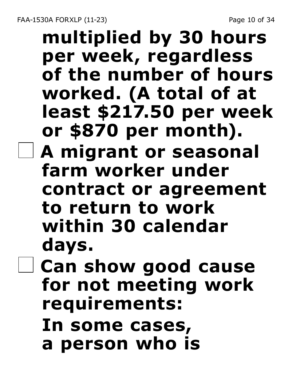 Form FAA-1530A-XLP Nutrition Assistance Able Bodied Adult Without Dependents (Abawd) Time Limits - Extra Large Print - Arizona, Page 10