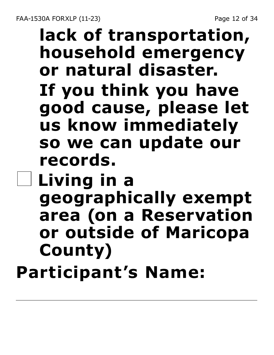 Form FAA-1530A-XLP Nutrition Assistance Able Bodied Adult Without Dependents (Abawd) Time Limits - Extra Large Print - Arizona, Page 12