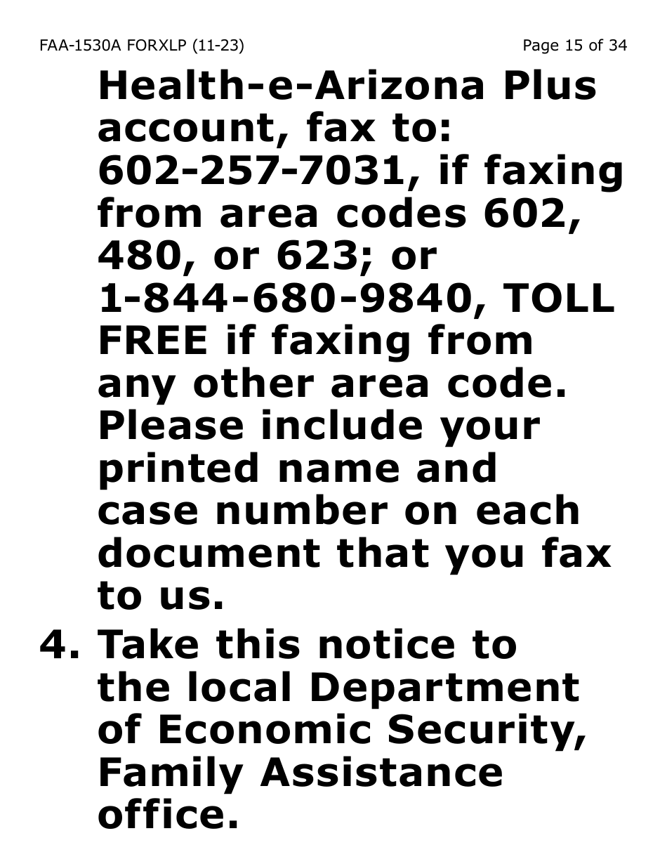 Form FAA-1530A-XLP Nutrition Assistance Able Bodied Adult Without Dependents (Abawd) Time Limits - Extra Large Print - Arizona, Page 15