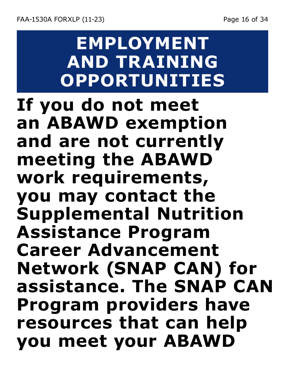 Form FAA-1530A-XLP Nutrition Assistance Able Bodied Adult Without Dependents (Abawd) Time Limits - Extra Large Print - Arizona, Page 16