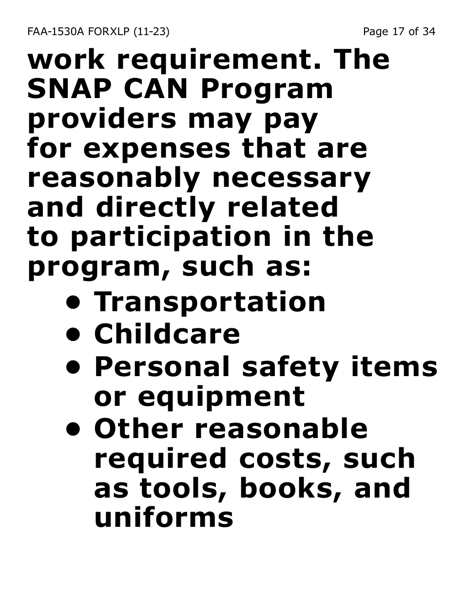 Form FAA-1530A-XLP Nutrition Assistance Able Bodied Adult Without Dependents (Abawd) Time Limits - Extra Large Print - Arizona, Page 17
