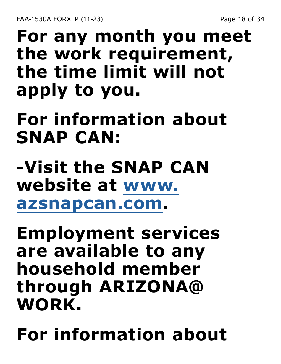 Form FAA-1530A-XLP Nutrition Assistance Able Bodied Adult Without Dependents (Abawd) Time Limits - Extra Large Print - Arizona, Page 18