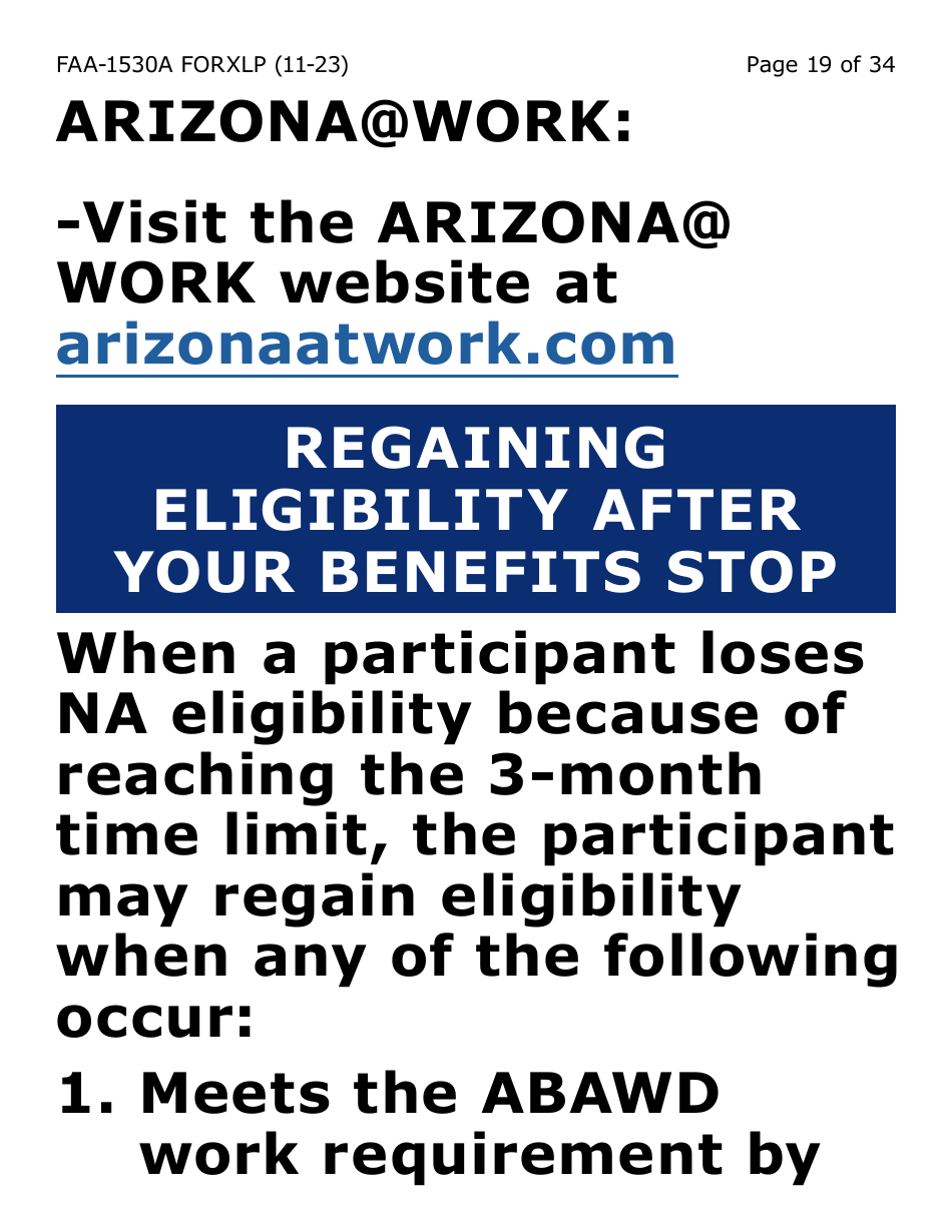 Form FAA-1530A-XLP Nutrition Assistance Able Bodied Adult Without Dependents (Abawd) Time Limits - Extra Large Print - Arizona, Page 19
