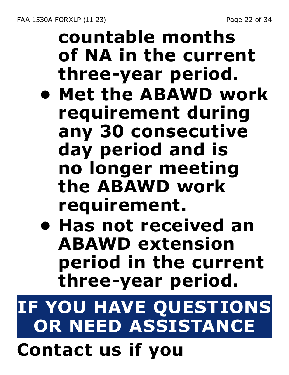 Form FAA-1530A-XLP Nutrition Assistance Able Bodied Adult Without Dependents (Abawd) Time Limits - Extra Large Print - Arizona, Page 22