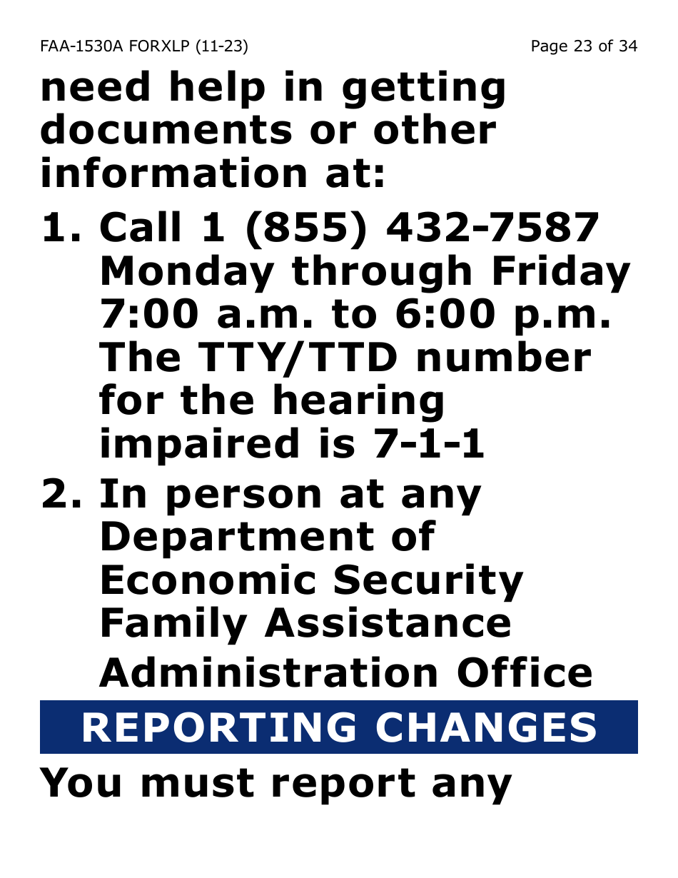 Form FAA-1530A-XLP Nutrition Assistance Able Bodied Adult Without Dependents (Abawd) Time Limits - Extra Large Print - Arizona, Page 23