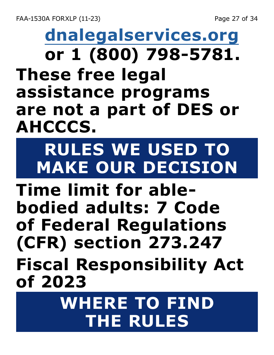 Form FAA-1530A-XLP Nutrition Assistance Able Bodied Adult Without Dependents (Abawd) Time Limits - Extra Large Print - Arizona, Page 27
