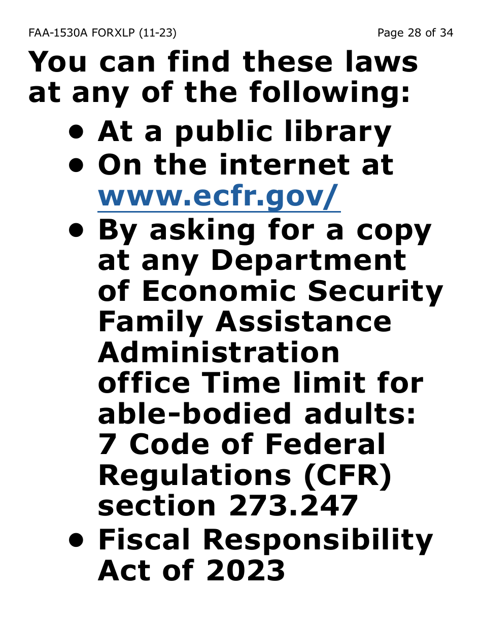 Form FAA-1530A-XLP Nutrition Assistance Able Bodied Adult Without Dependents (Abawd) Time Limits - Extra Large Print - Arizona, Page 28