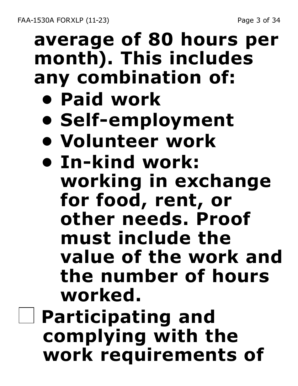 Form FAA-1530A-XLP Nutrition Assistance Able Bodied Adult Without Dependents (Abawd) Time Limits - Extra Large Print - Arizona, Page 3