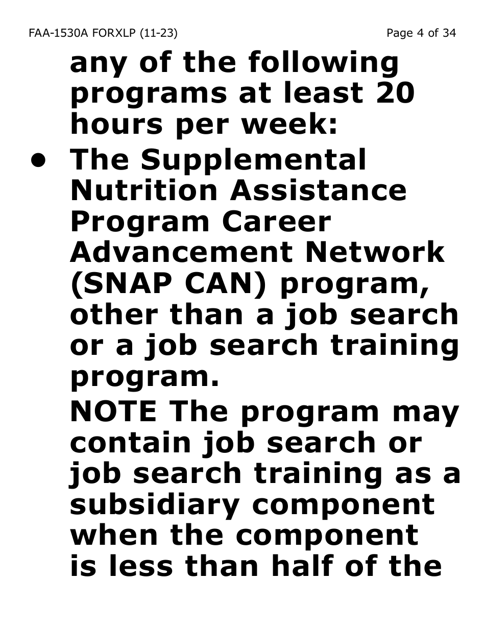 Form FAA-1530A-XLP Nutrition Assistance Able Bodied Adult Without Dependents (Abawd) Time Limits - Extra Large Print - Arizona, Page 4